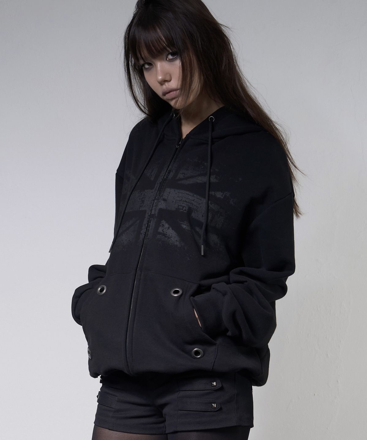 팬시클럽(FANCY CLUB) 유니언잭 후드 집업 (BLACK) F26ZA515