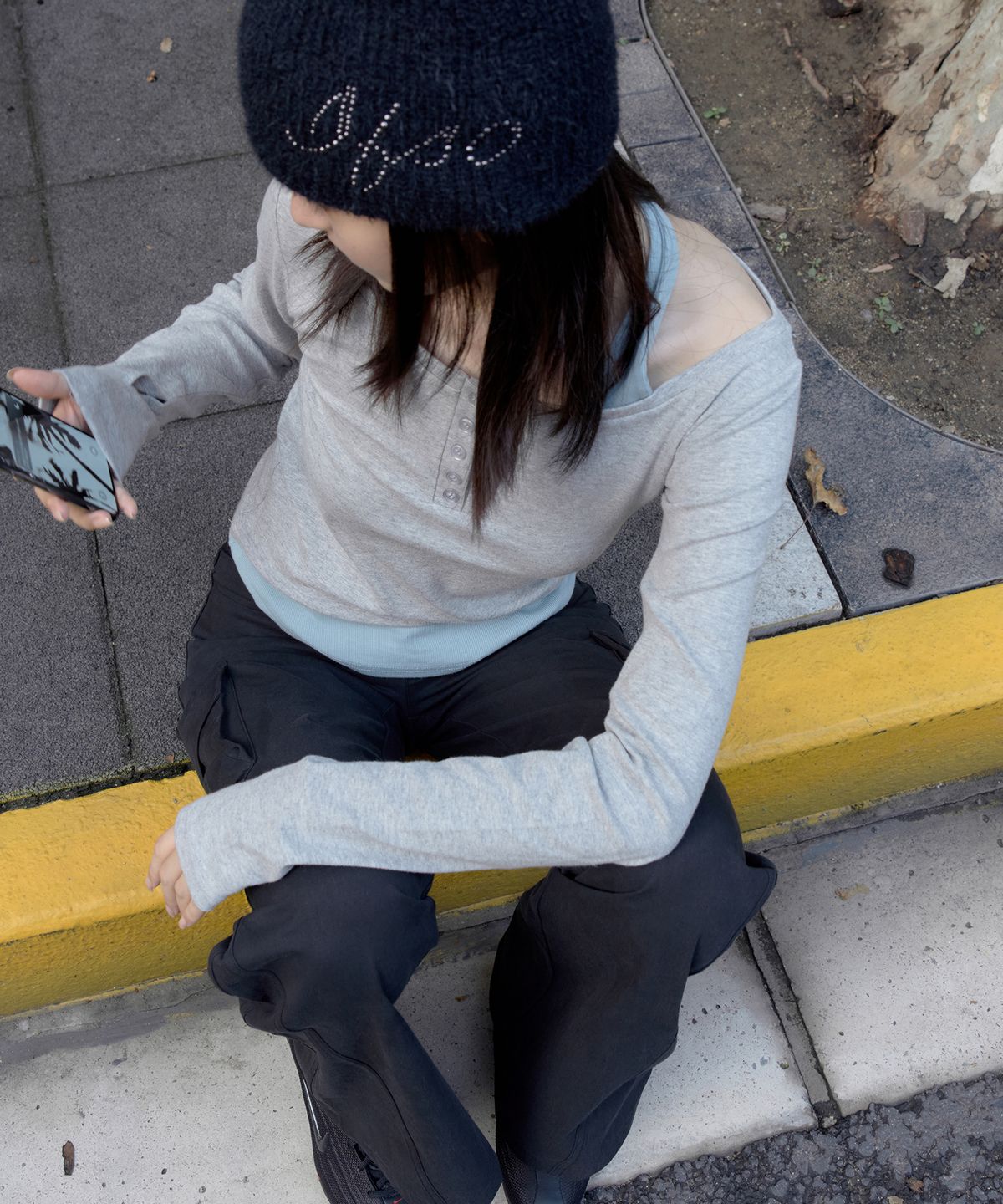 이프소마그넷(IFSO MAGNET) Halterneck Layered T-Shirt - GRAY