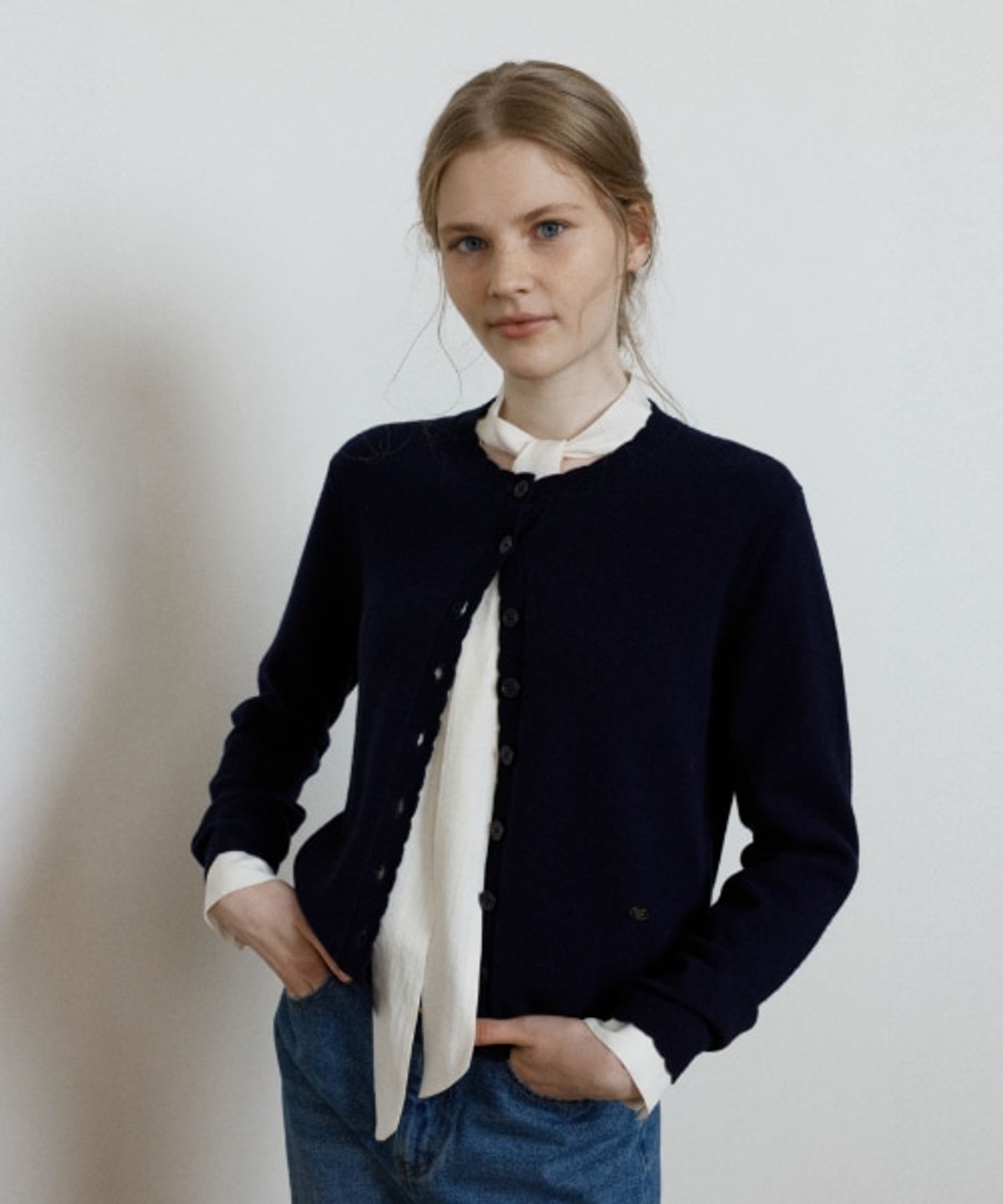 드파운드(DEPOUND) 캐시미어 혼방 스칼럽 가디건 [네이비]