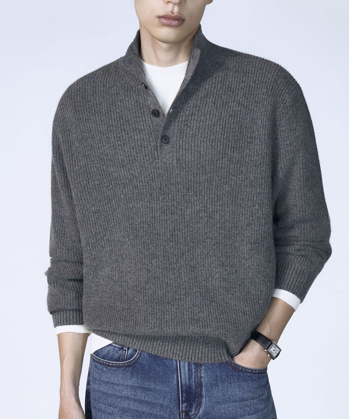 더니트컴퍼니(THEKNITCOMPANY) 폭스 블렌디드 하프 버튼 스웨터 3color