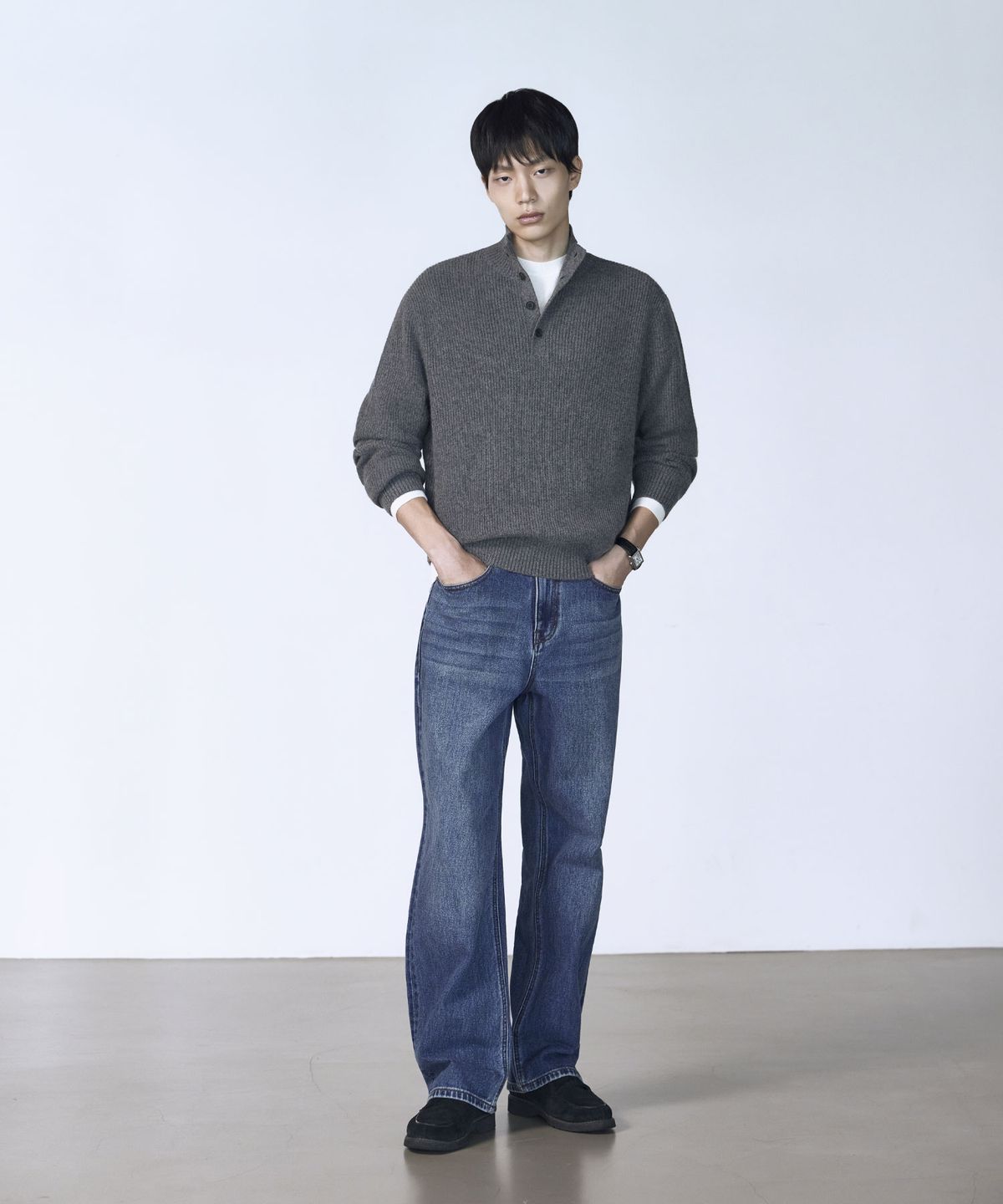 더니트컴퍼니(THEKNITCOMPANY) 폭스 블렌디드 하프 버튼 스웨터 3color