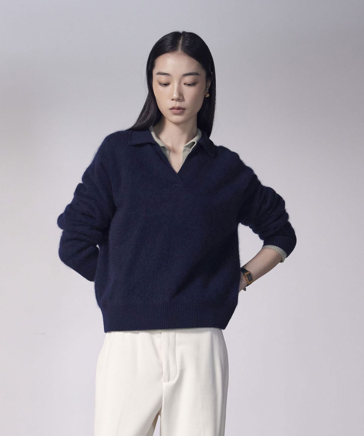 더니트컴퍼니(THEKNITCOMPANY) (우먼) 브러시드 울 캐시미어 카라 스웨터 4color