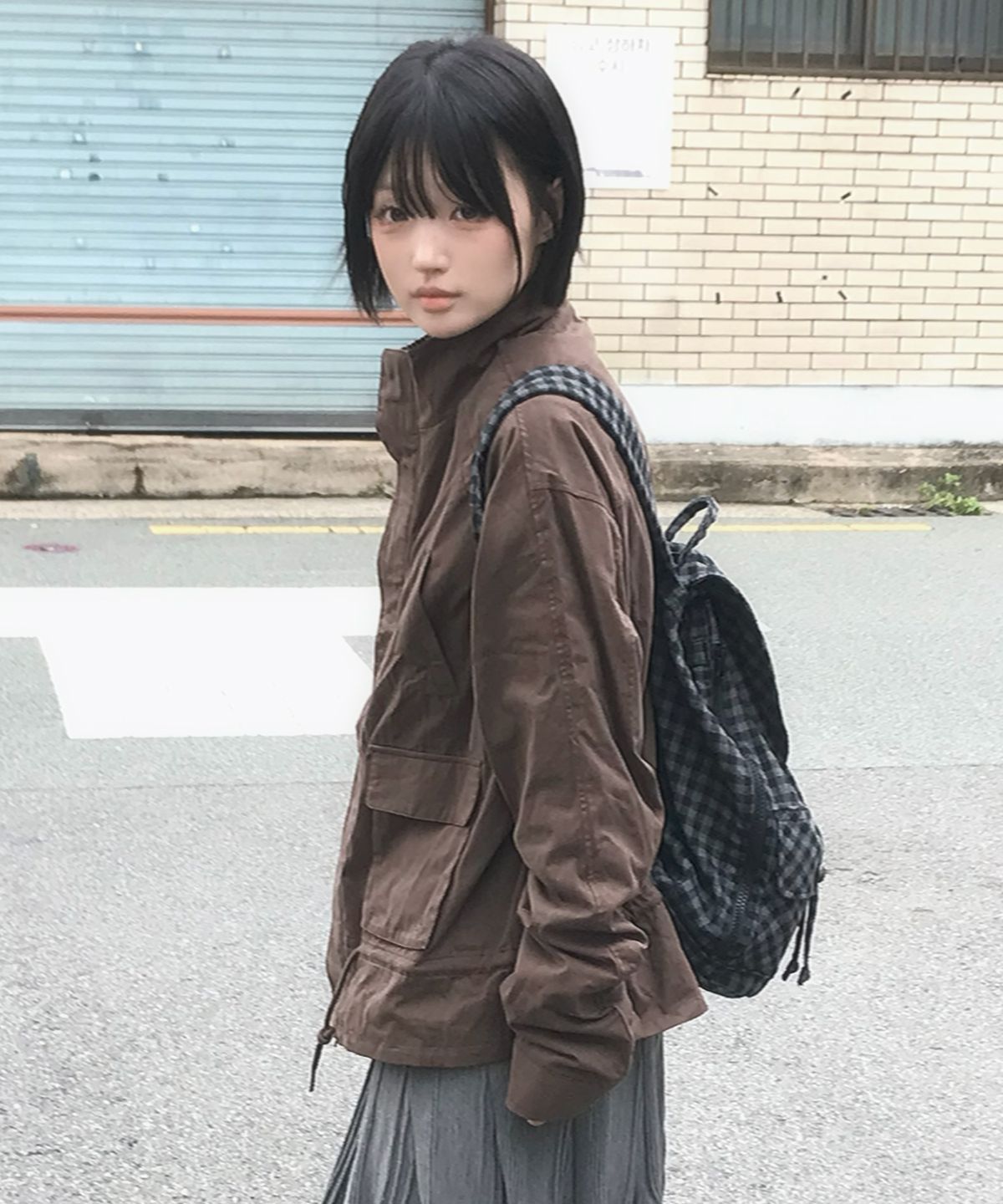 썸플레이스(SOME PLACE) 빈티지 워싱 멀티 포켓 스탠다드 유틸리티 오버핏 야상 베이직 코튼 자켓 [브라운]