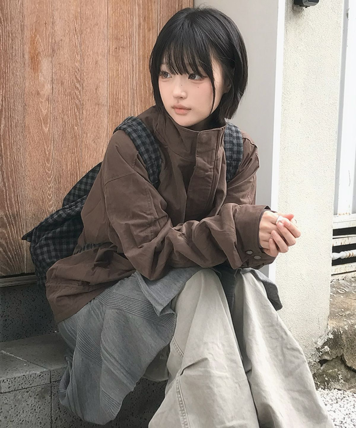 썸플레이스(SOME PLACE) 빈티지 워싱 멀티 포켓 스탠다드 유틸리티 오버핏 야상 베이직 코튼 자켓 [브라운]