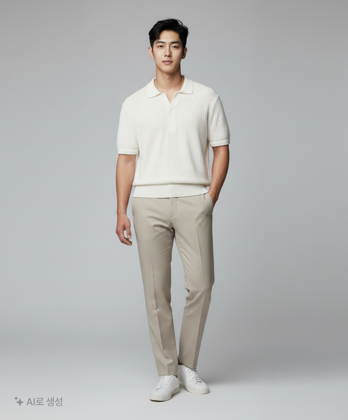 메종미네드(MAISON MINED) BUTTER CREAM KNIT HALF SHIRTS S