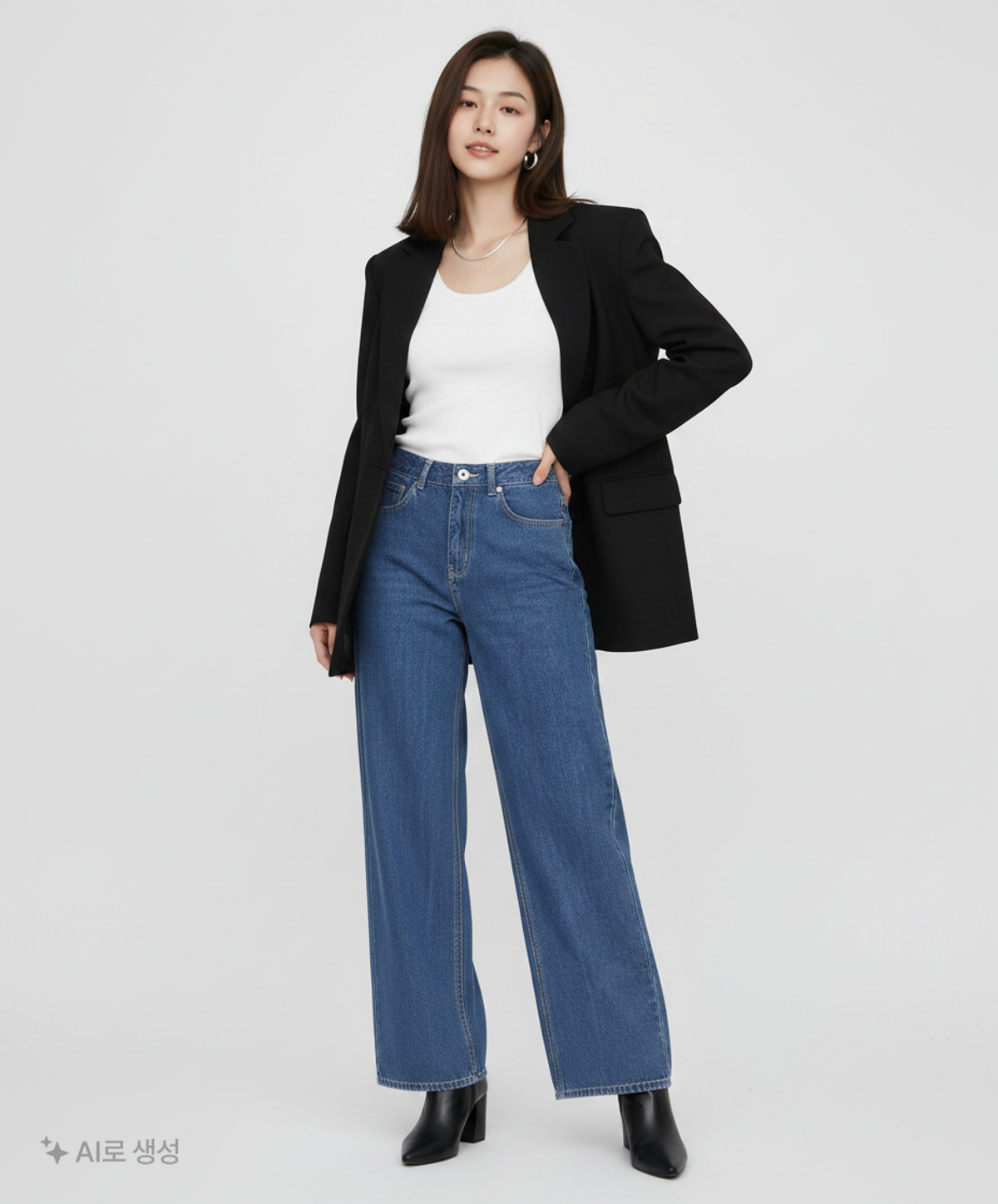 미쏘(MIXXO) 밑단말아박기 롱와이드핏 데님 MIWTJC807J 26