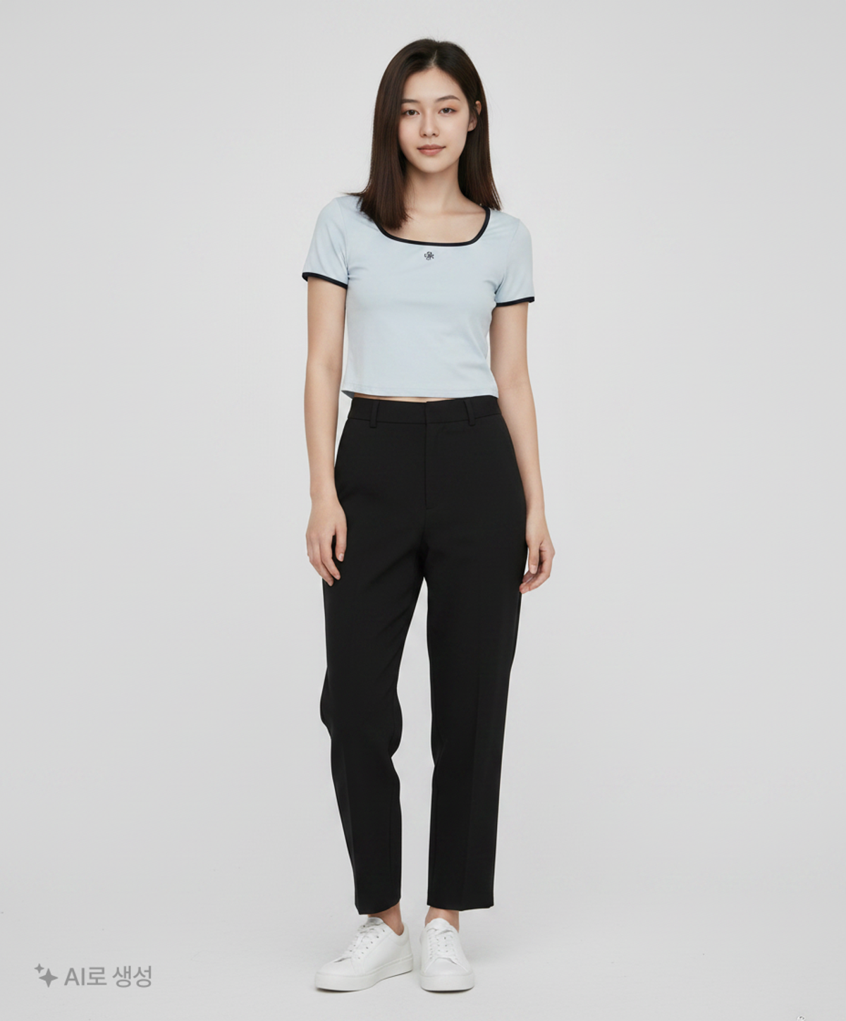 시티브리즈(CITYBREEZE) 스퀘어넥 라인 배색 반팔 티셔츠_BLUE F