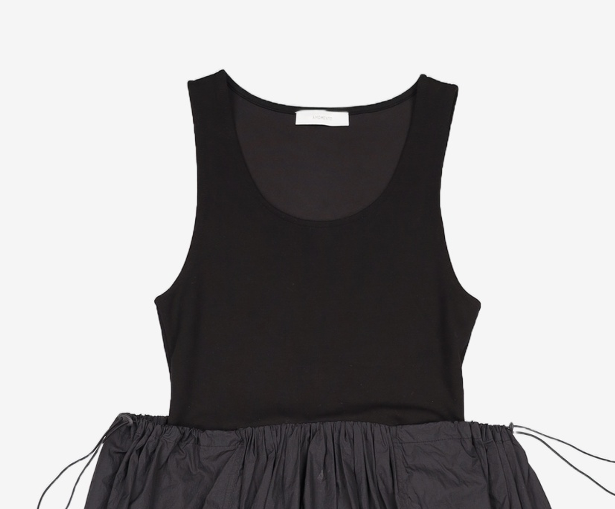아모멘토(AMOMENTO) SHEER JERSEY DRESS_BLACK 0