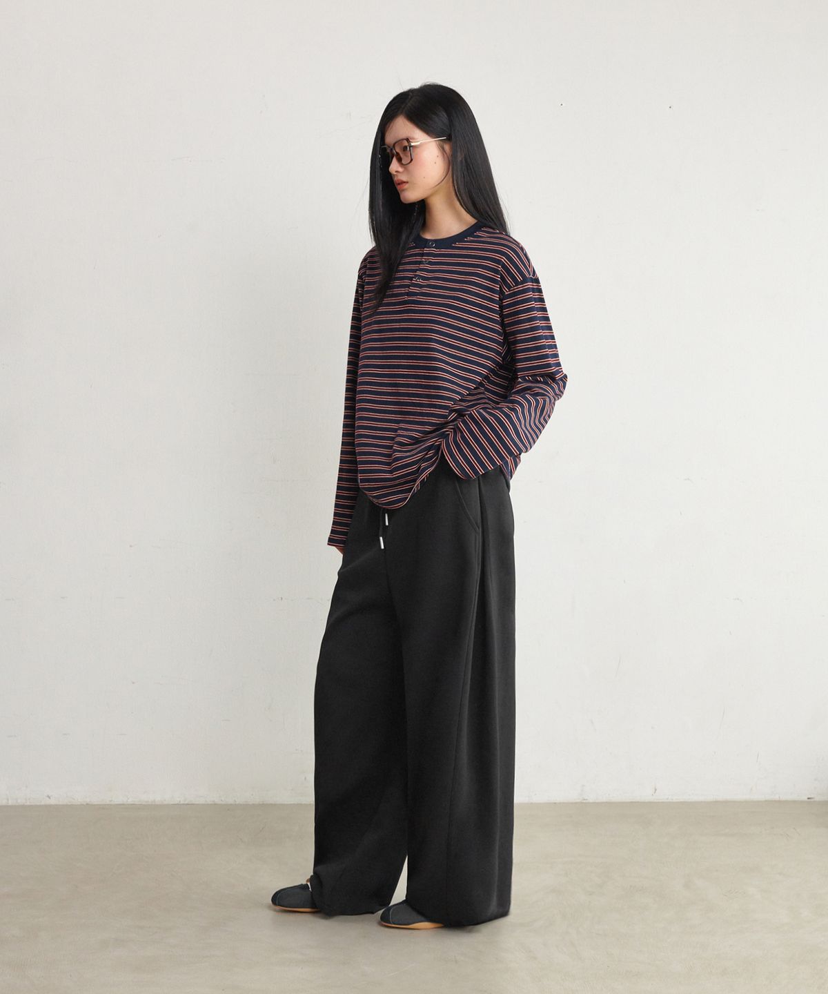 굿라이프웍스(GLW) [unisex] 와이드 스냅 절개 스웻 팬츠 블랙