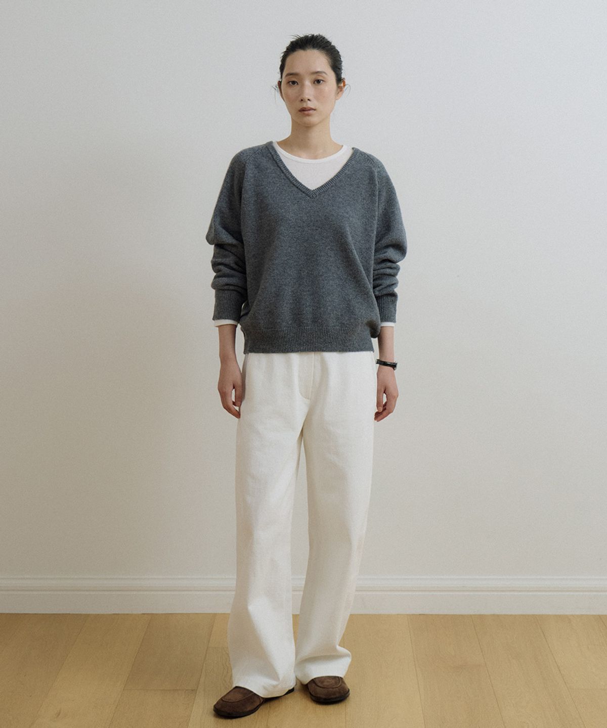 링서울(LINGSEOUL) deep v-neck wool knit-gray