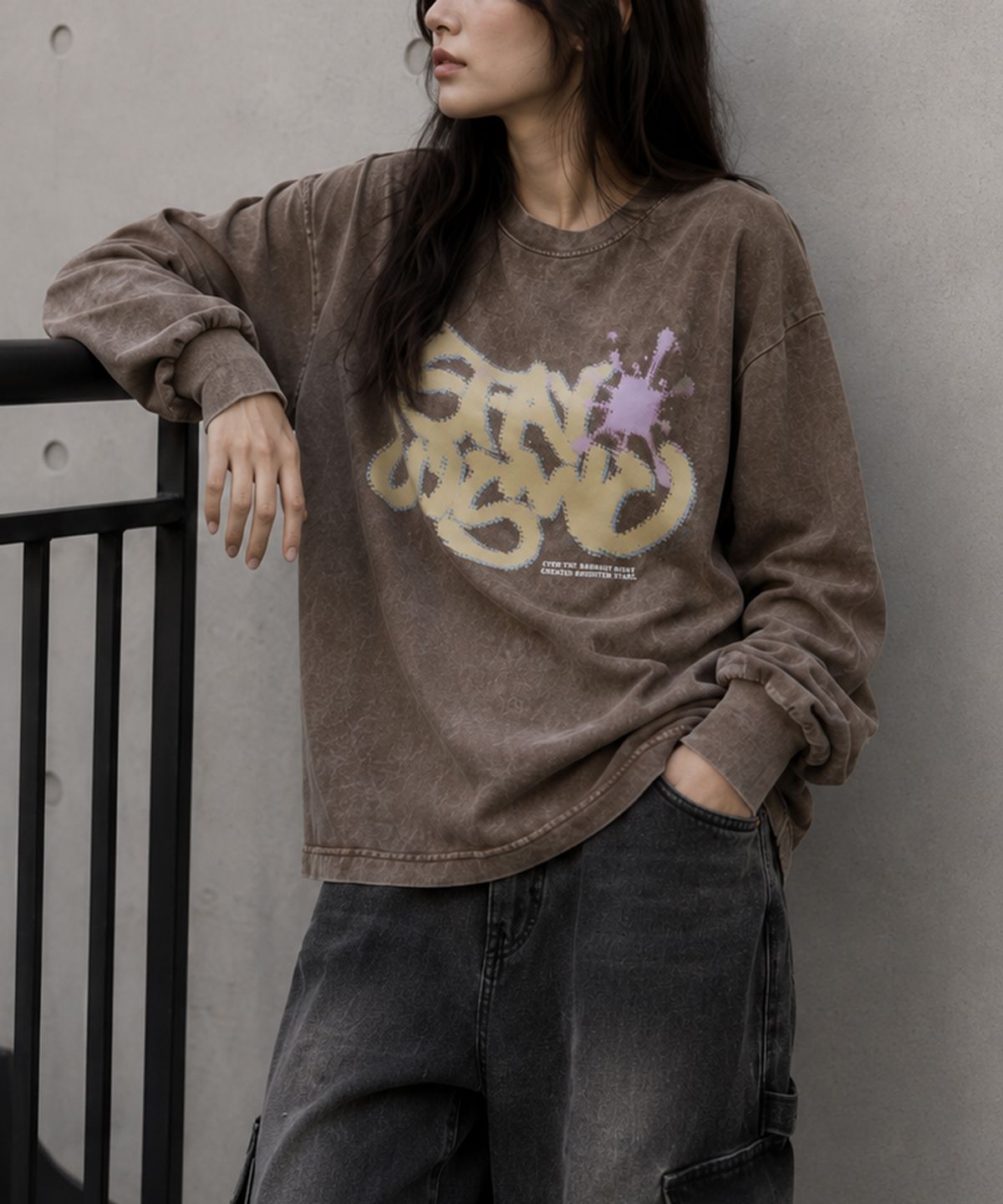 도톤(DOTON) BRIGHTER STARS ACID LONG SLEEVE  (Black)