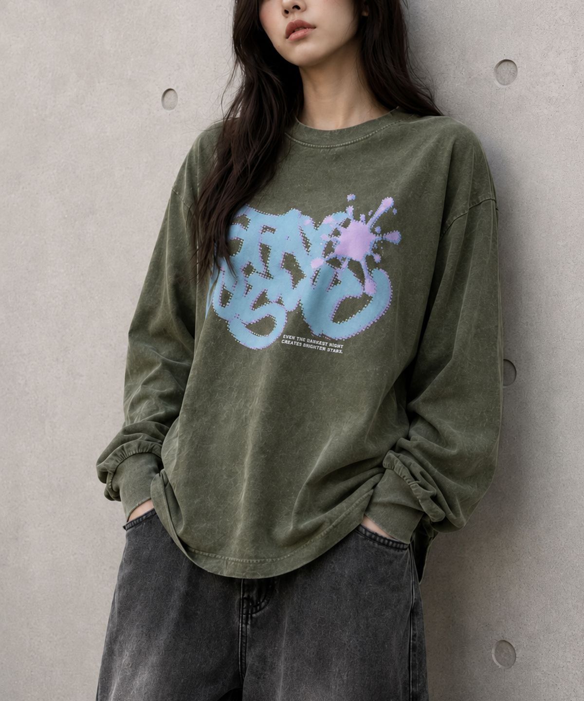도톤(DOTON) BRIGHTER STARS ACID LONG SLEEVE  (Black)