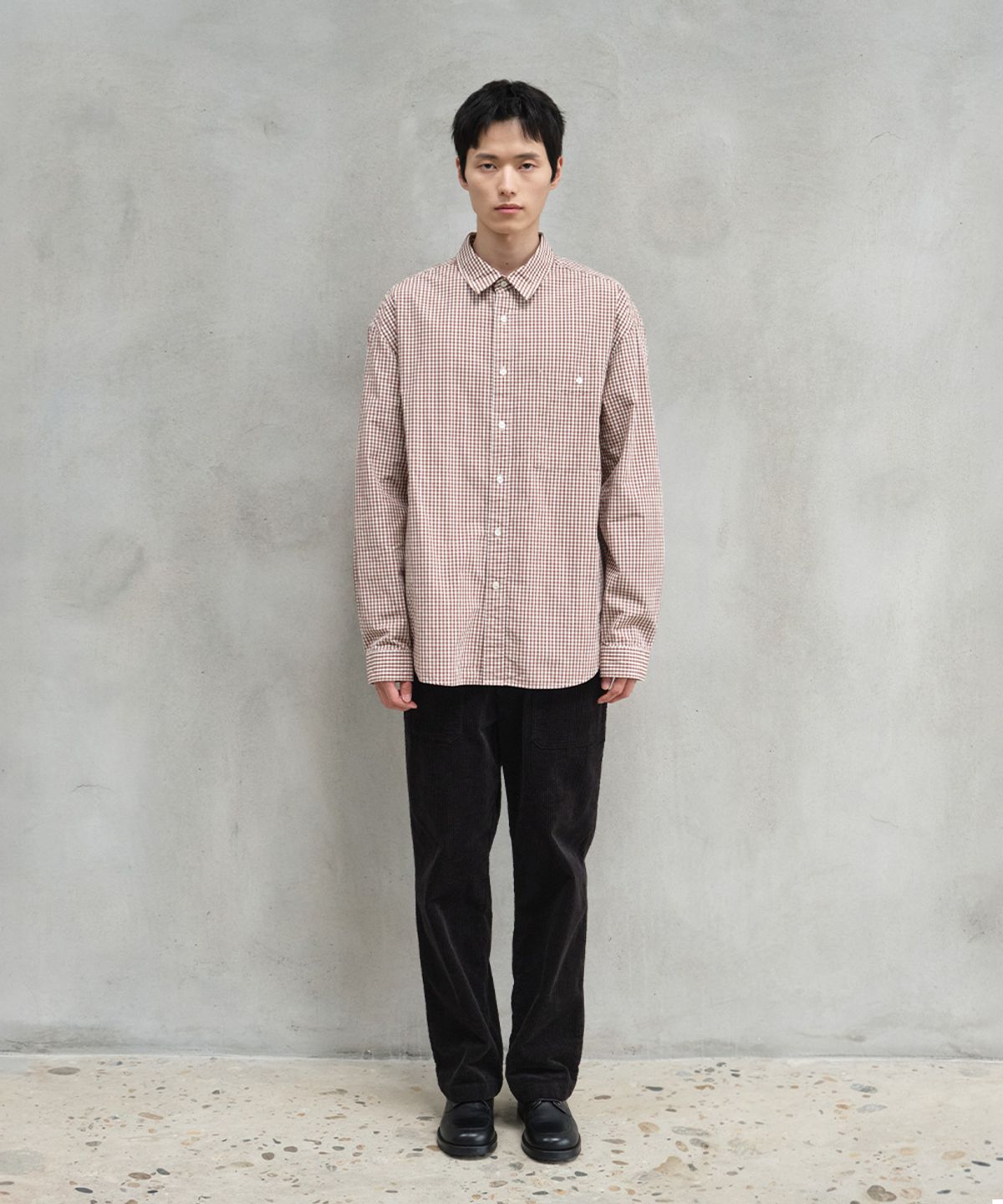 홀리선(HORLISUN) Jane Typewriter Gingham Check Shirt Brown