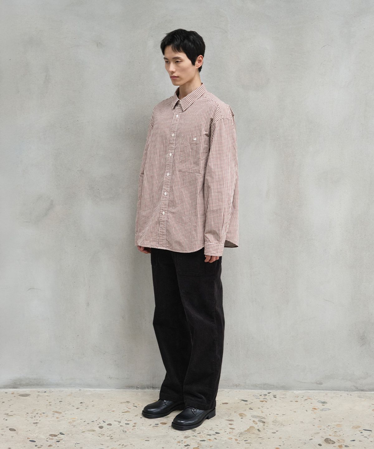홀리선(HORLISUN) Jane Typewriter Gingham Check Shirt Brown