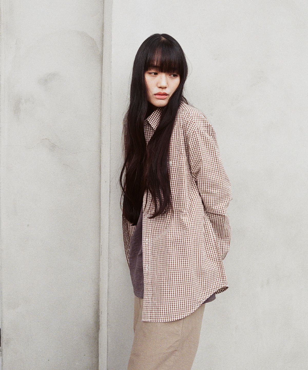 홀리선(HORLISUN) Jane Typewriter Gingham Check Shirt Brown
