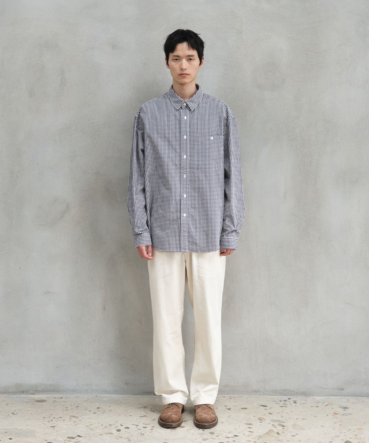홀리선(HORLISUN) Jane Typewriter Gingham Check Shirt Navy