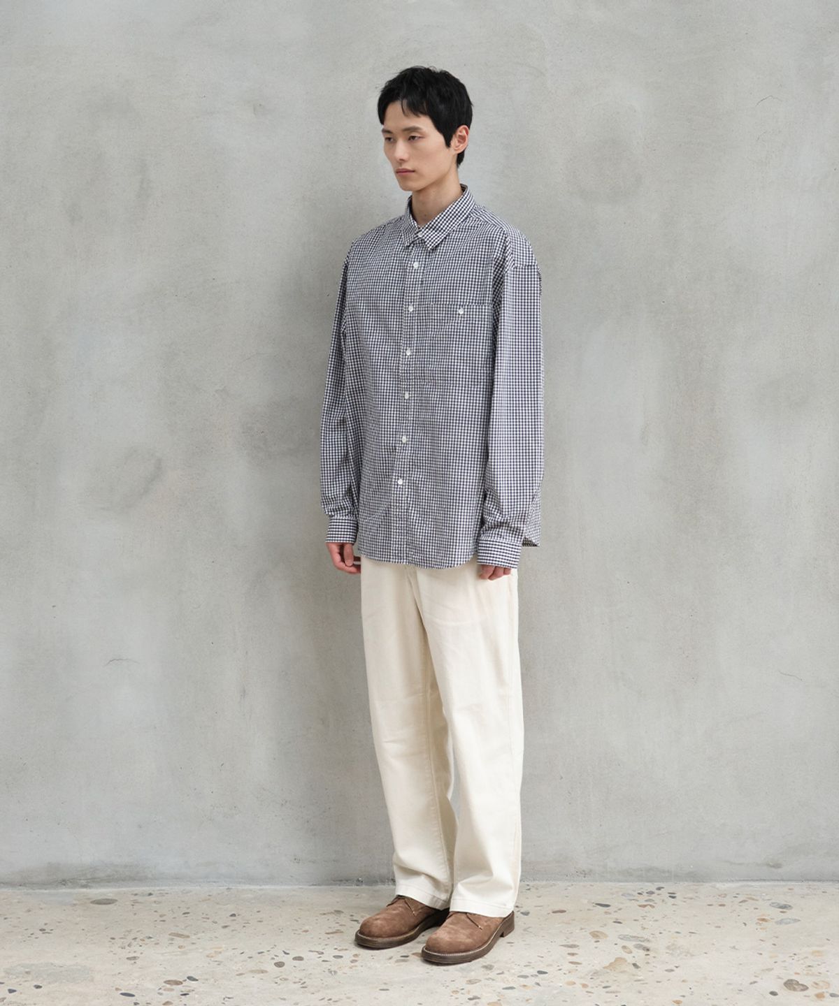 홀리선(HORLISUN) Jane Typewriter Gingham Check Shirt Navy