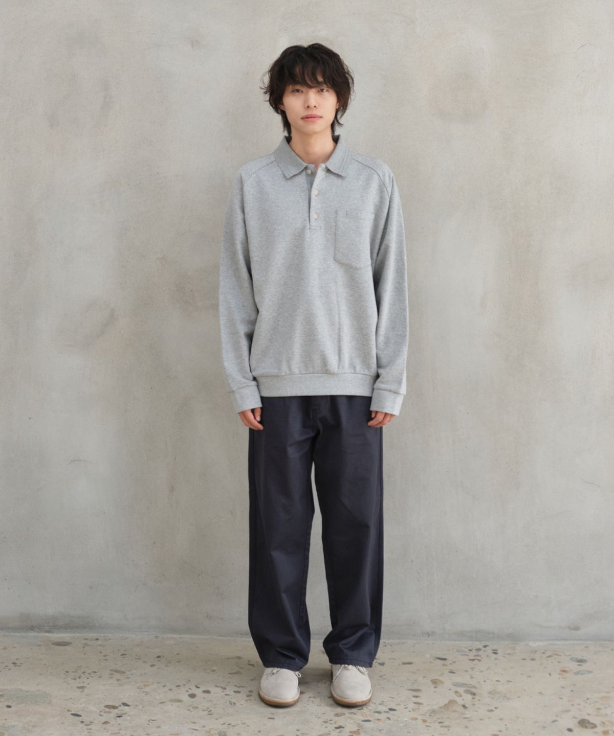홀리선(HORLISUN) Sugarpine Raglan Collar Sweatshirt Melange Gray