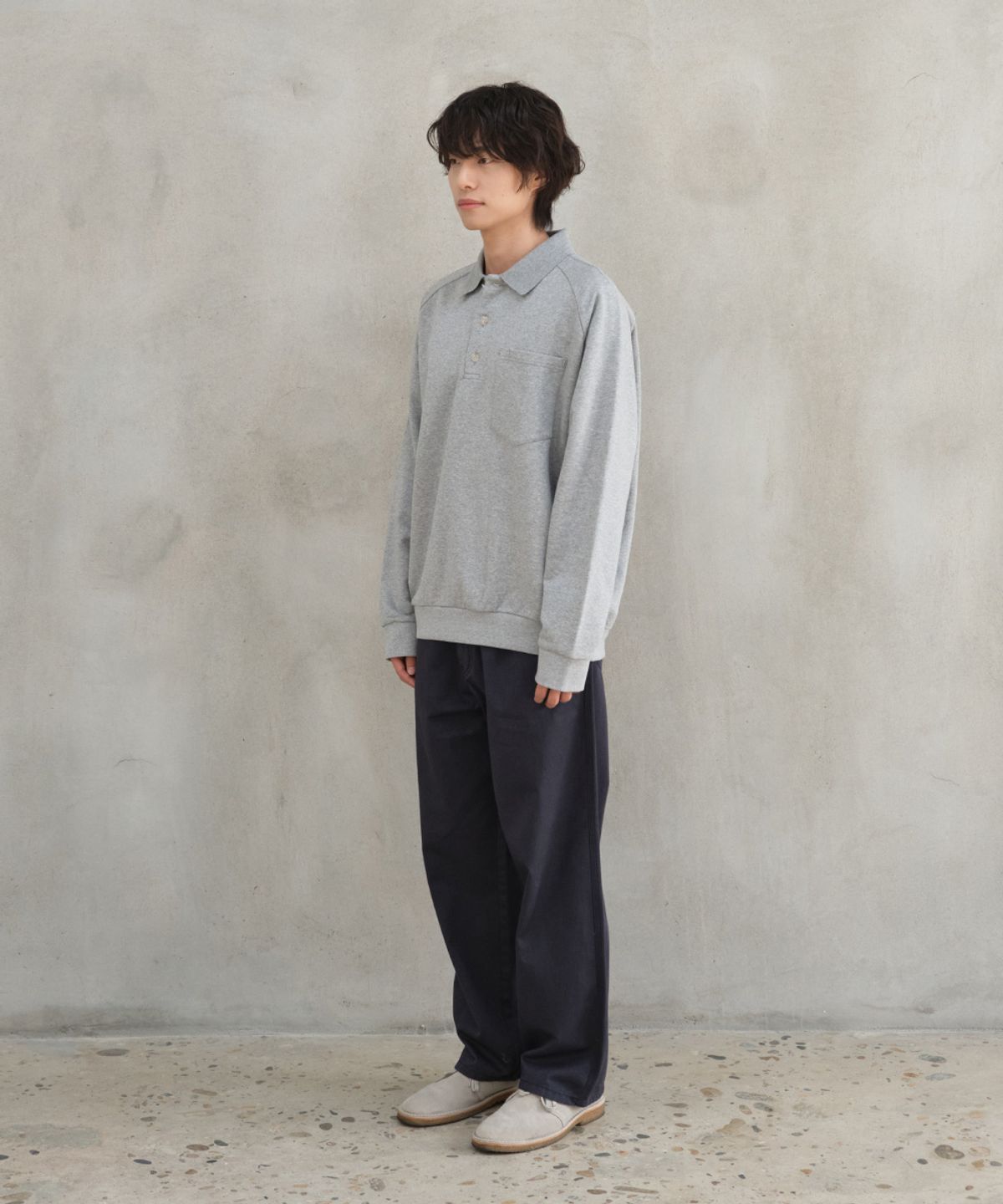 홀리선(HORLISUN) Sugarpine Raglan Collar Sweatshirt Melange Gray