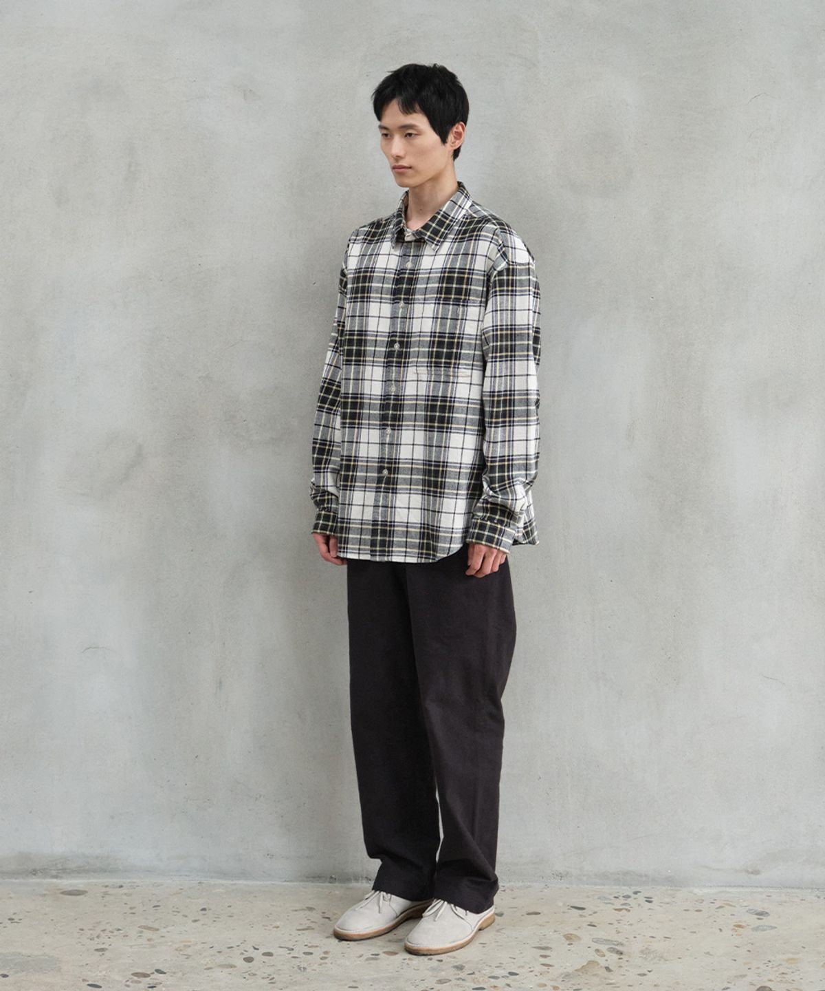 홀리선(HORLISUN) Madison Twill Check Shirt Ecru
