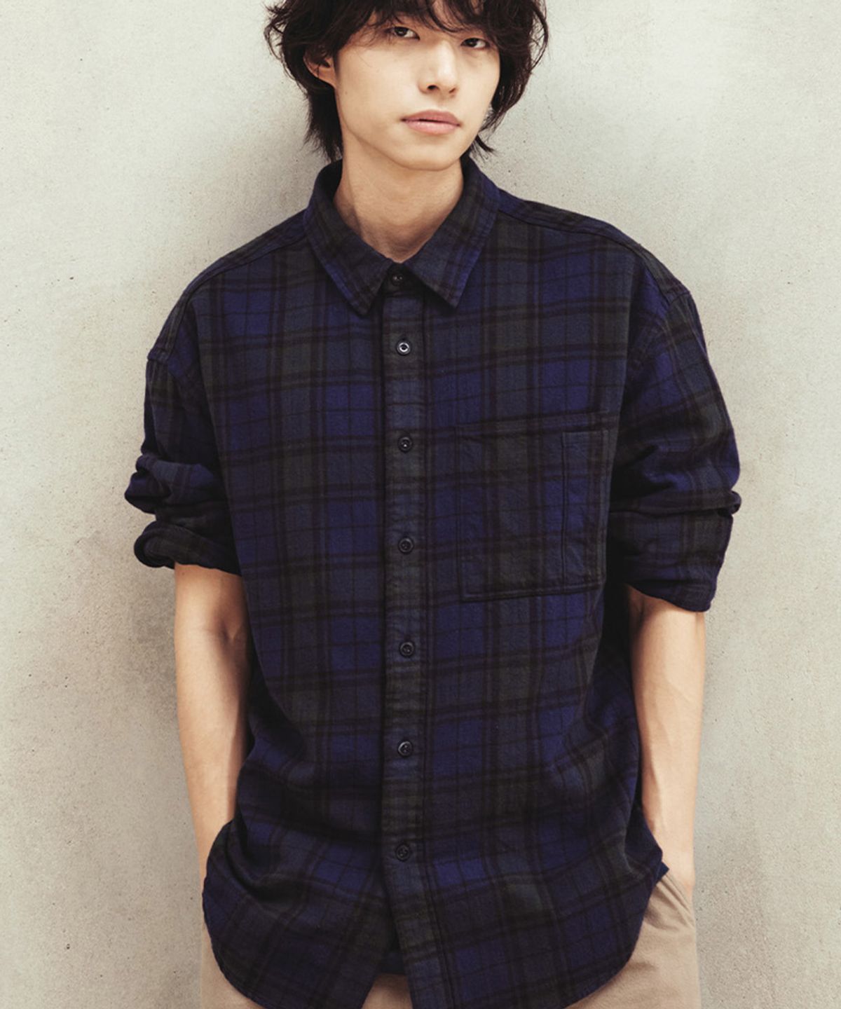 홀리선(HORLISUN) Madison Twill Check Shirt Navy