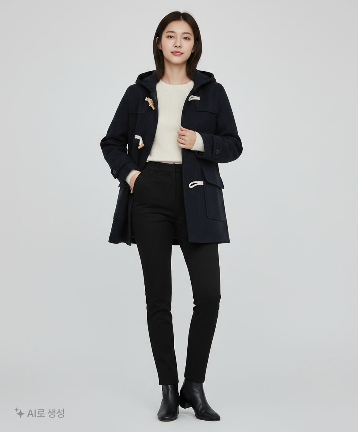 키뮤어(KIIMUIR) (우먼) 울(WOOL) 후드 더플 하프 코트_네이비 S