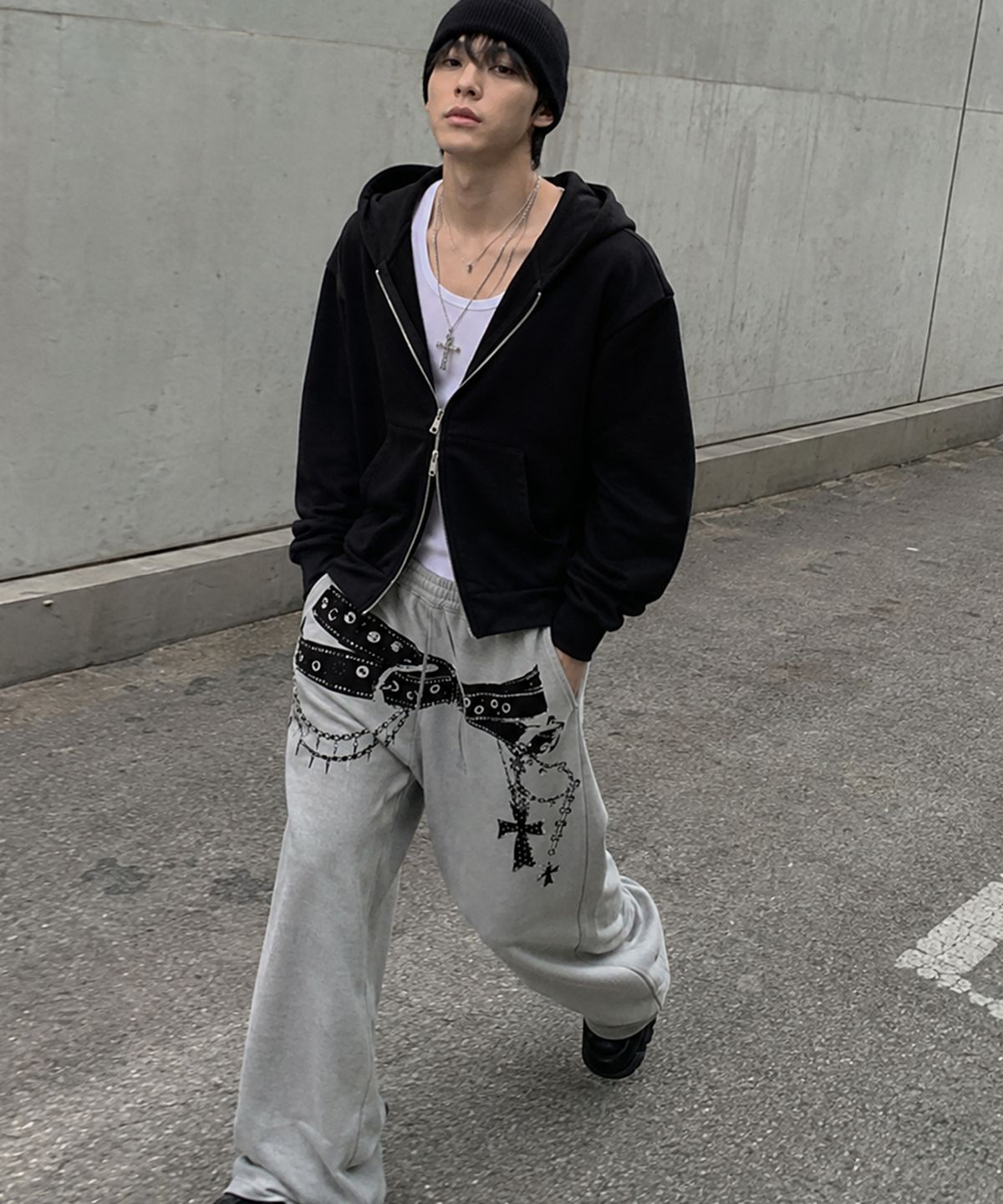 그레이버(GRAVER) [UNISEX]BELTED 트레이닝 와이드 팬츠_Gray