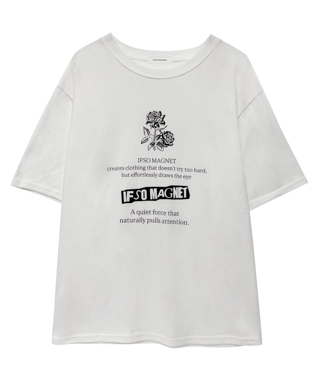 이프소마그넷(IFSO MAGNET) Loose-fit Rose Print Short-sleeve T-Shirt - WHITE