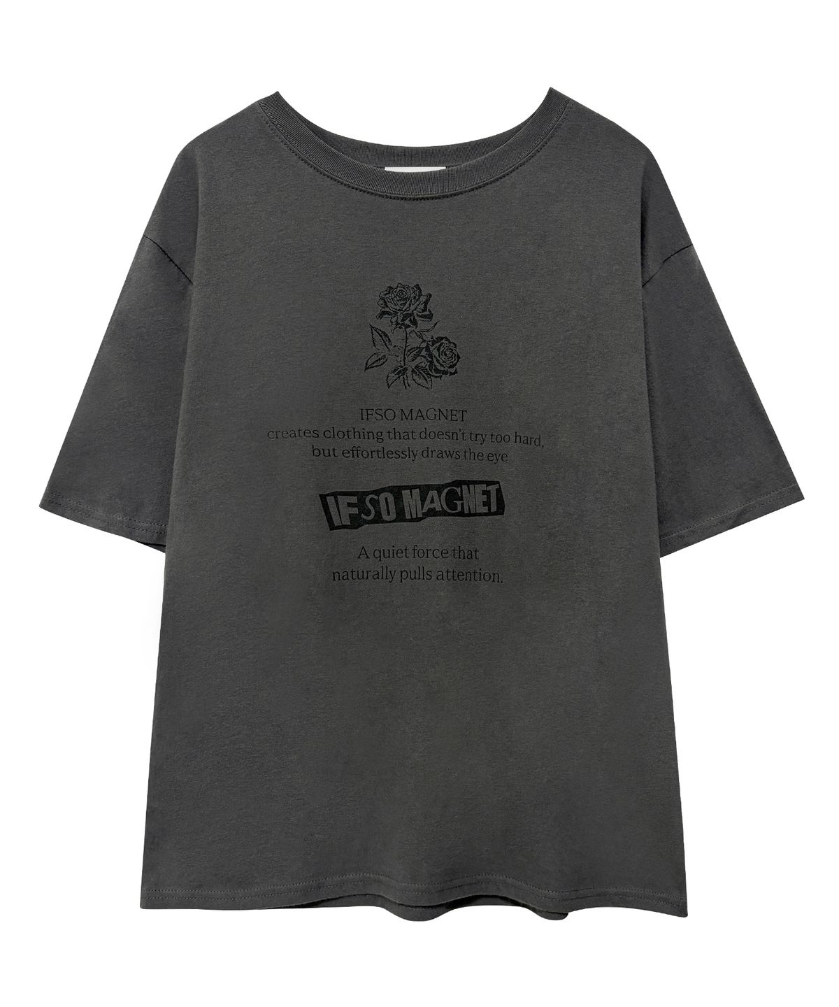 이프소마그넷(IFSO MAGNET) Loose-fit Rose Print Short-sleeve T-Shirt - CHARCOAL