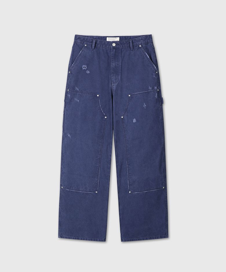 DAMAGED OXFORD DOUBLE KNEE PANTS (BLUE)