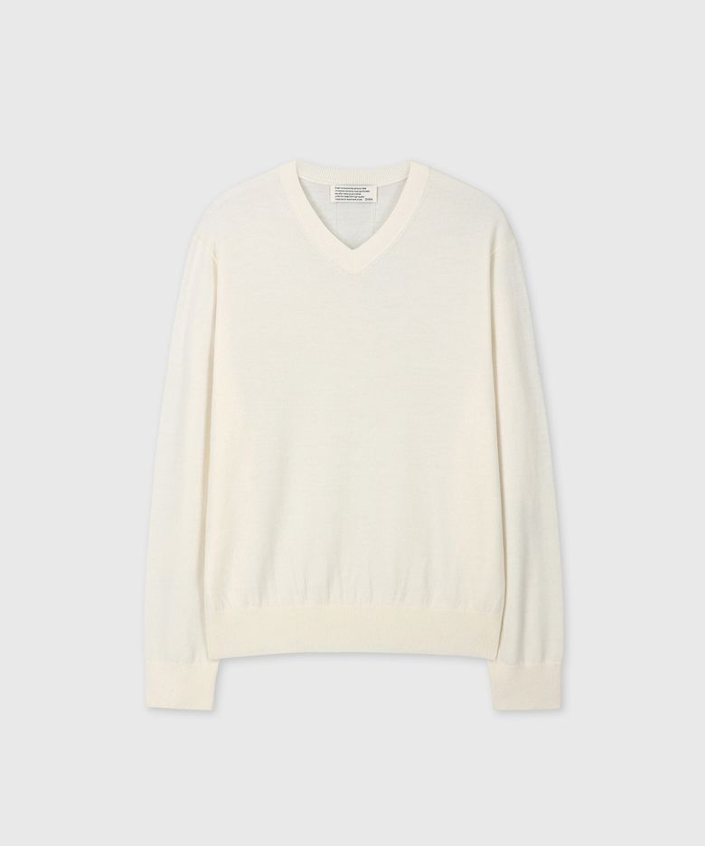 LOOSED FINE WOOL V-NECK KNIT (CREAM)