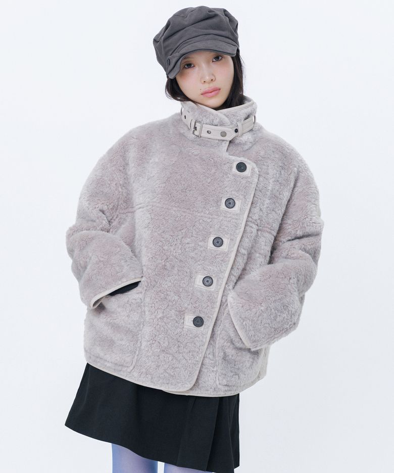 [송이송이x미세키서울] Diagonal reversible shearing jacket BEIGE GREY