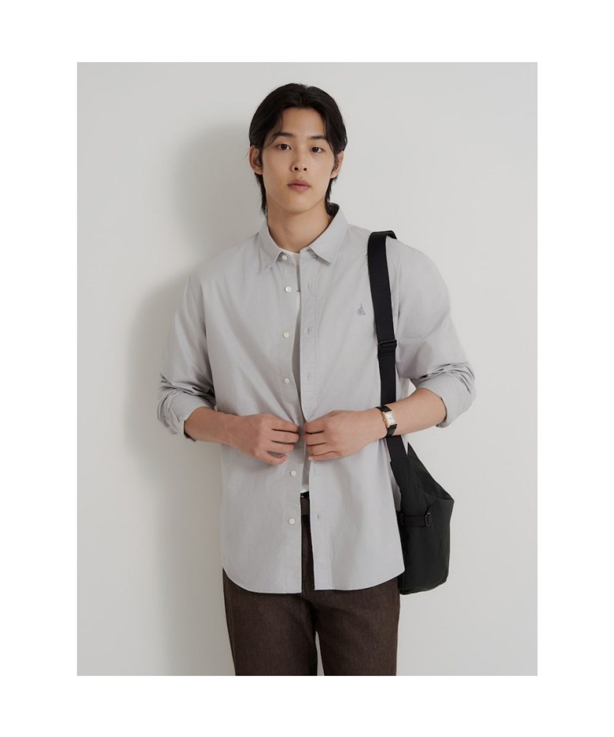 빈폴 멘(BEANPOLE MEN) 남녀공용 플레인 솔리드 셔츠  그레이