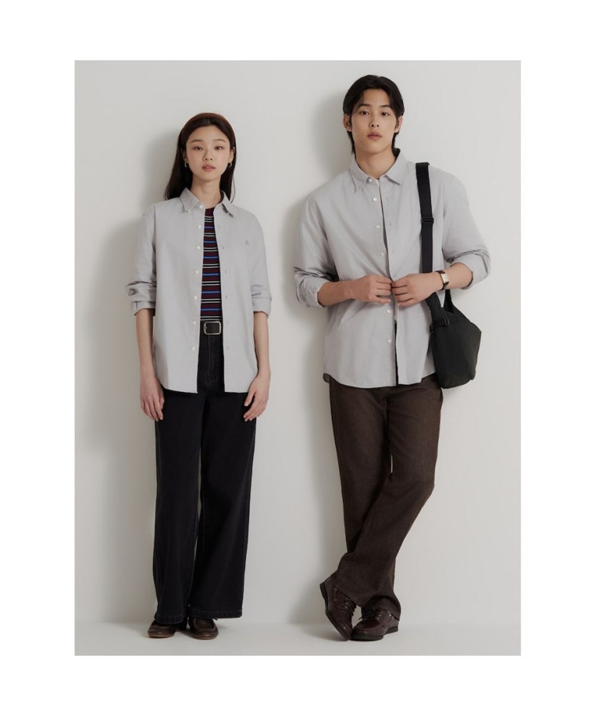 빈폴 멘(BEANPOLE MEN) 남녀공용 플레인 솔리드 셔츠  그레이