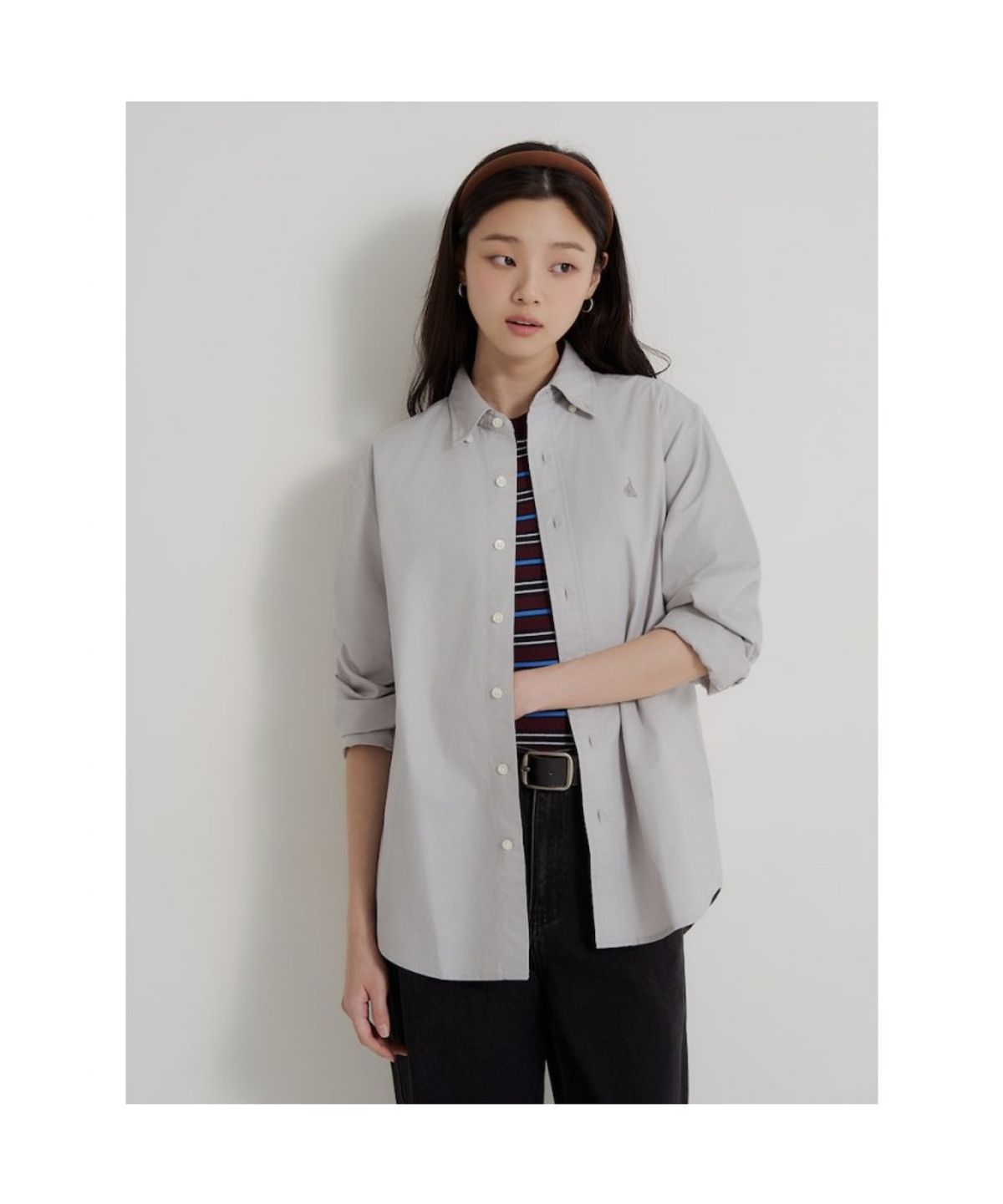 빈폴 멘(BEANPOLE MEN) 남녀공용 플레인 솔리드 셔츠  그레이