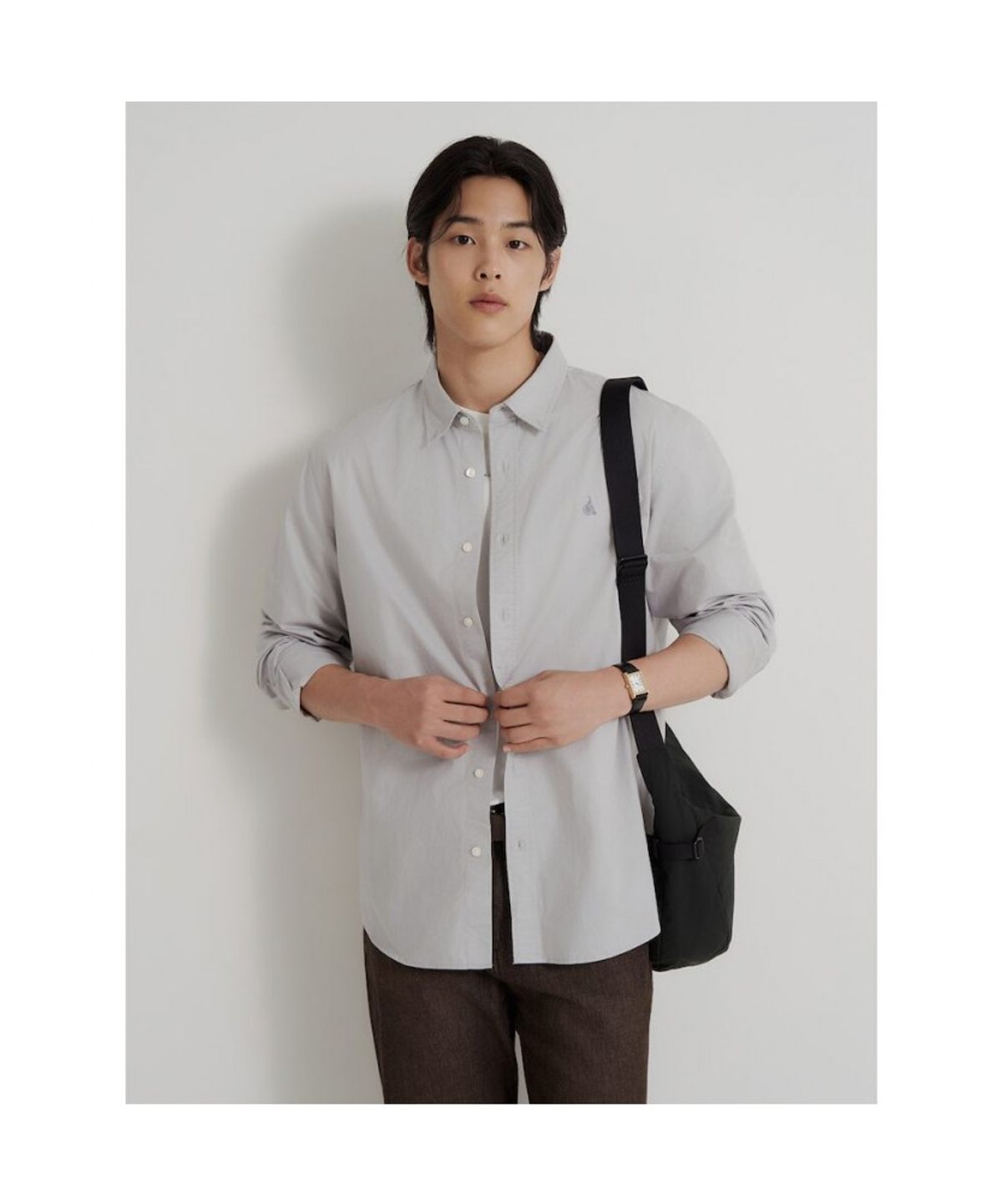 빈폴 멘(BEANPOLE MEN) 남녀공용 플레인 솔리드 셔츠  그레이
