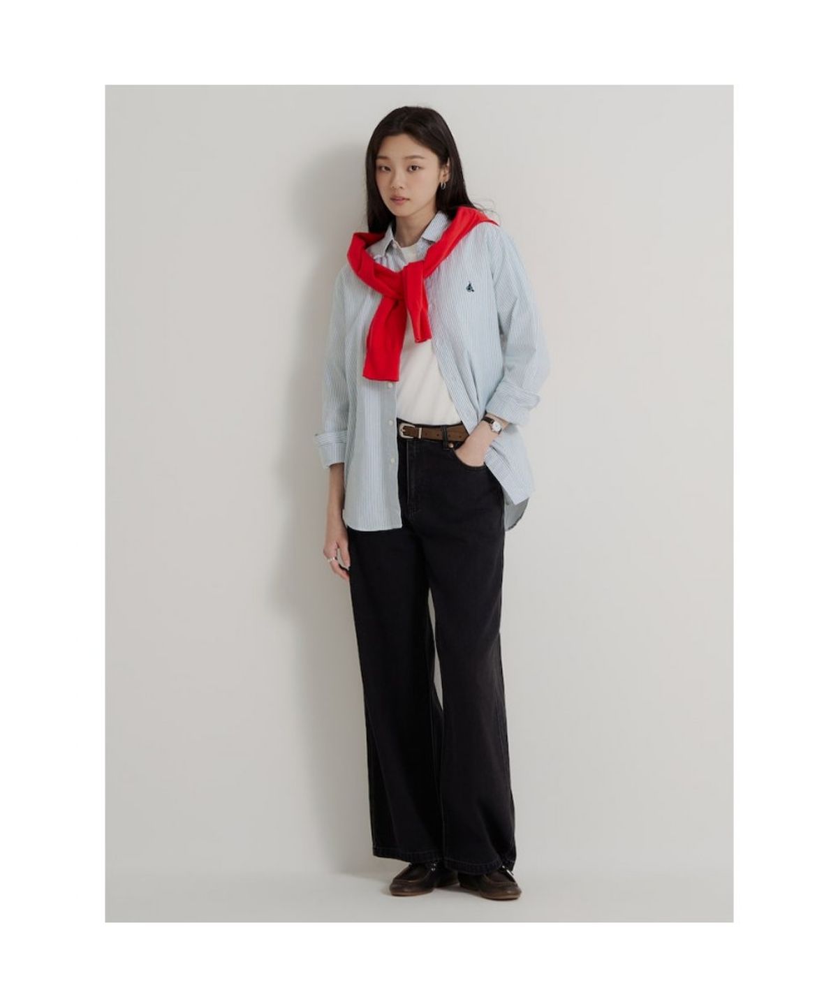 빈폴 멘(BEANPOLE MEN) [Essential] 남녀공용 옥스포드 스트라이프 셔츠  그린