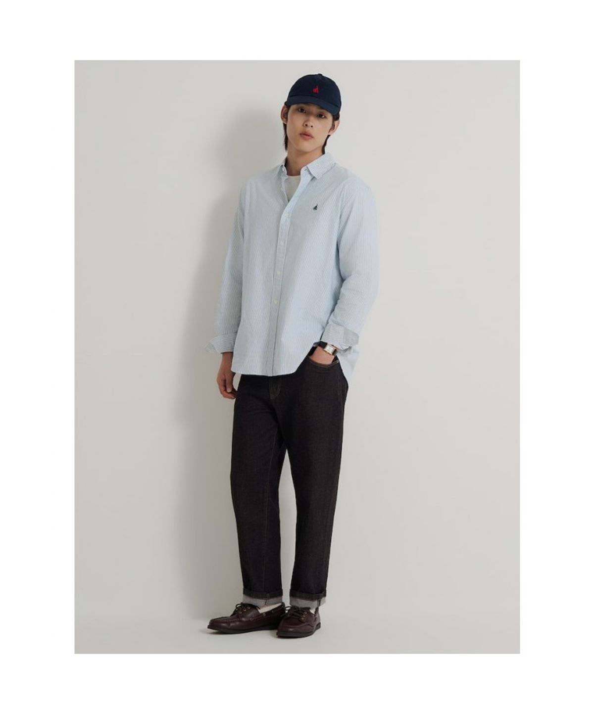 빈폴 멘(BEANPOLE MEN) [Essential] 남녀공용 옥스포드 스트라이프 셔츠  그린