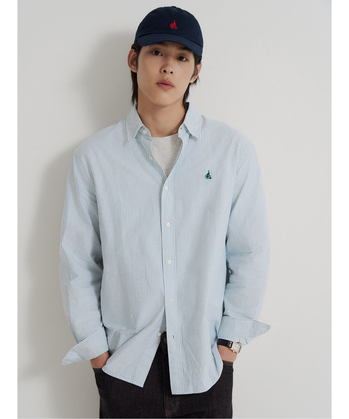 빈폴 멘(BEANPOLE MEN) [Essential] 남녀공용 옥스포드 스트라이프 셔츠  그린