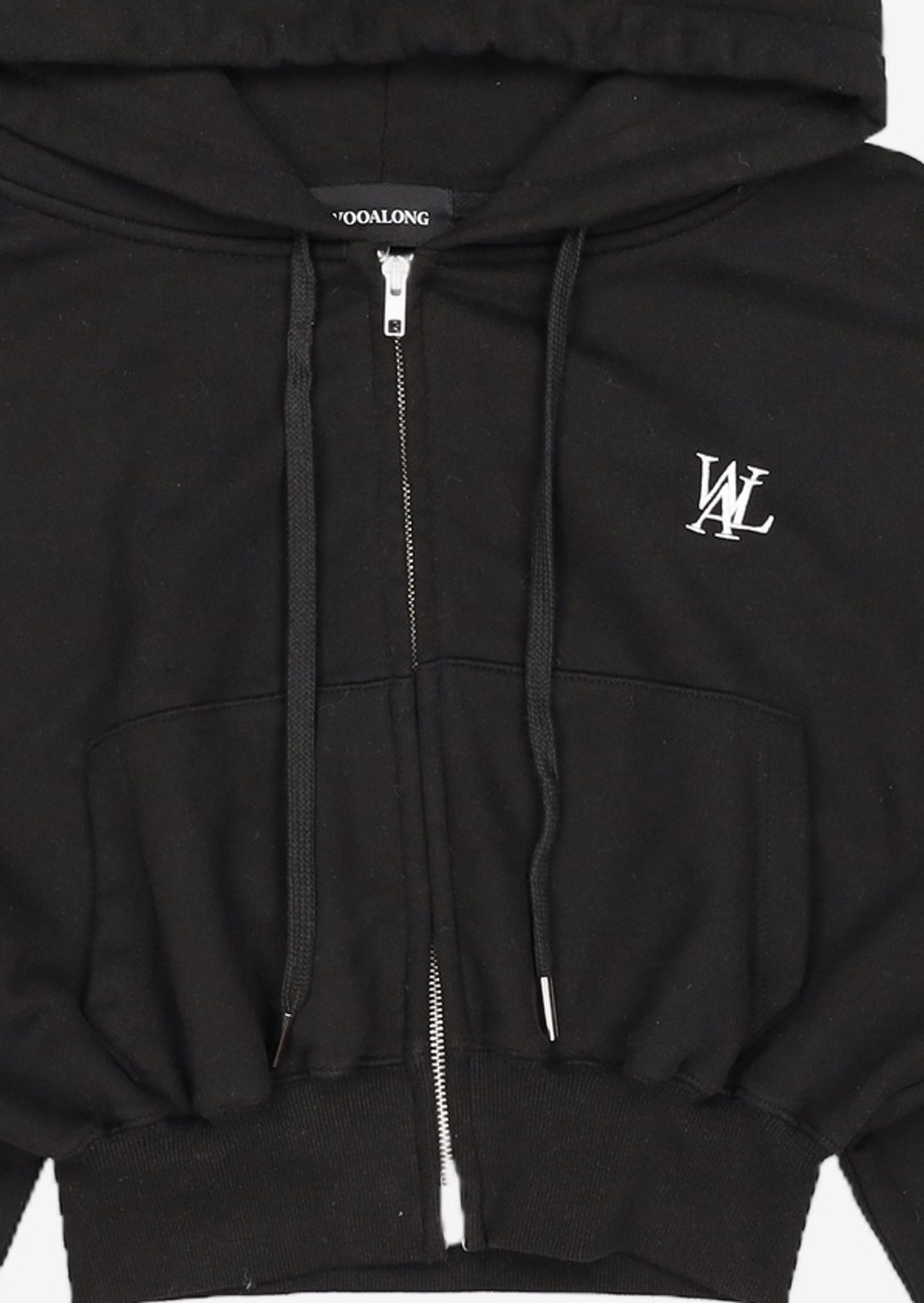 우알롱(WOOALONG) Signature crop hood zip-up - BLACK XS