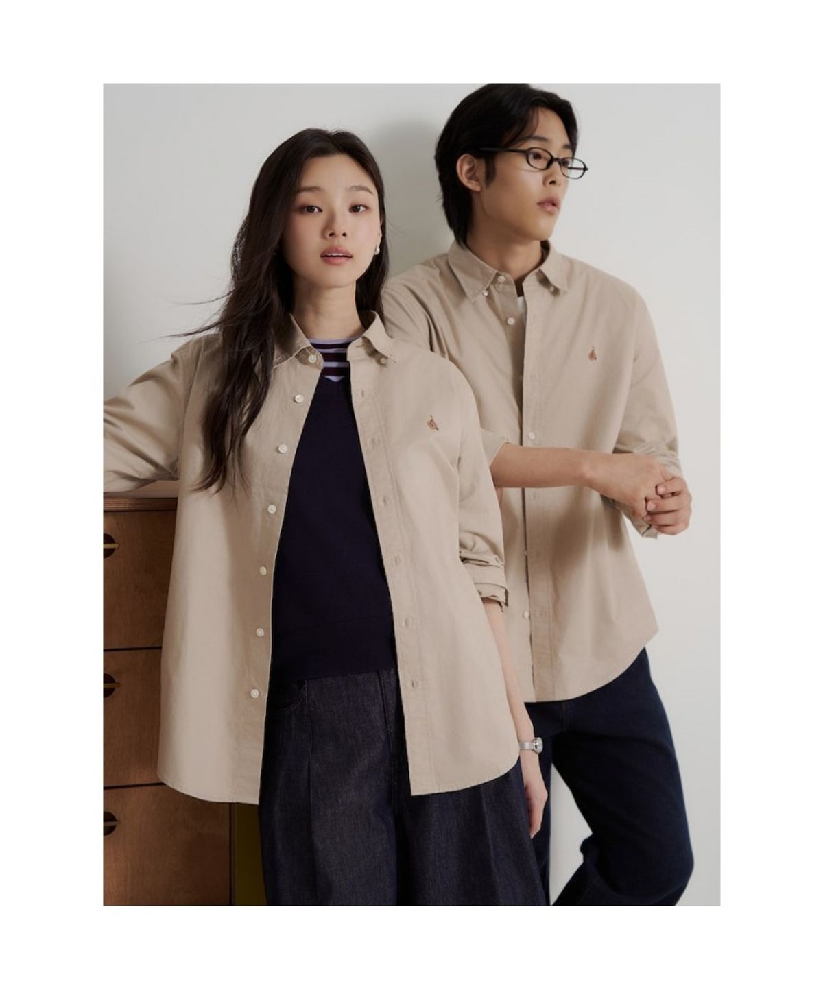 빈폴 멘(BEANPOLE MEN) 남녀공용 플레인 솔리드 셔츠  베이지