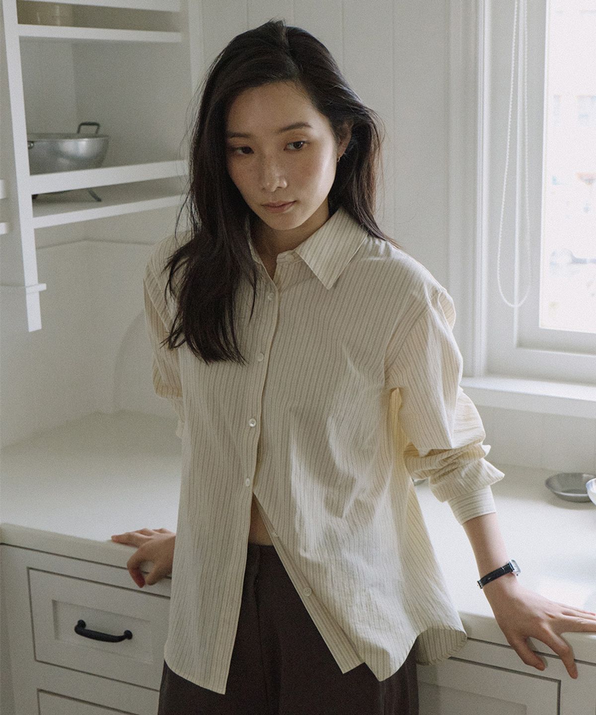 링서울(LINGSEOUL) stripe standard shirt-ivory