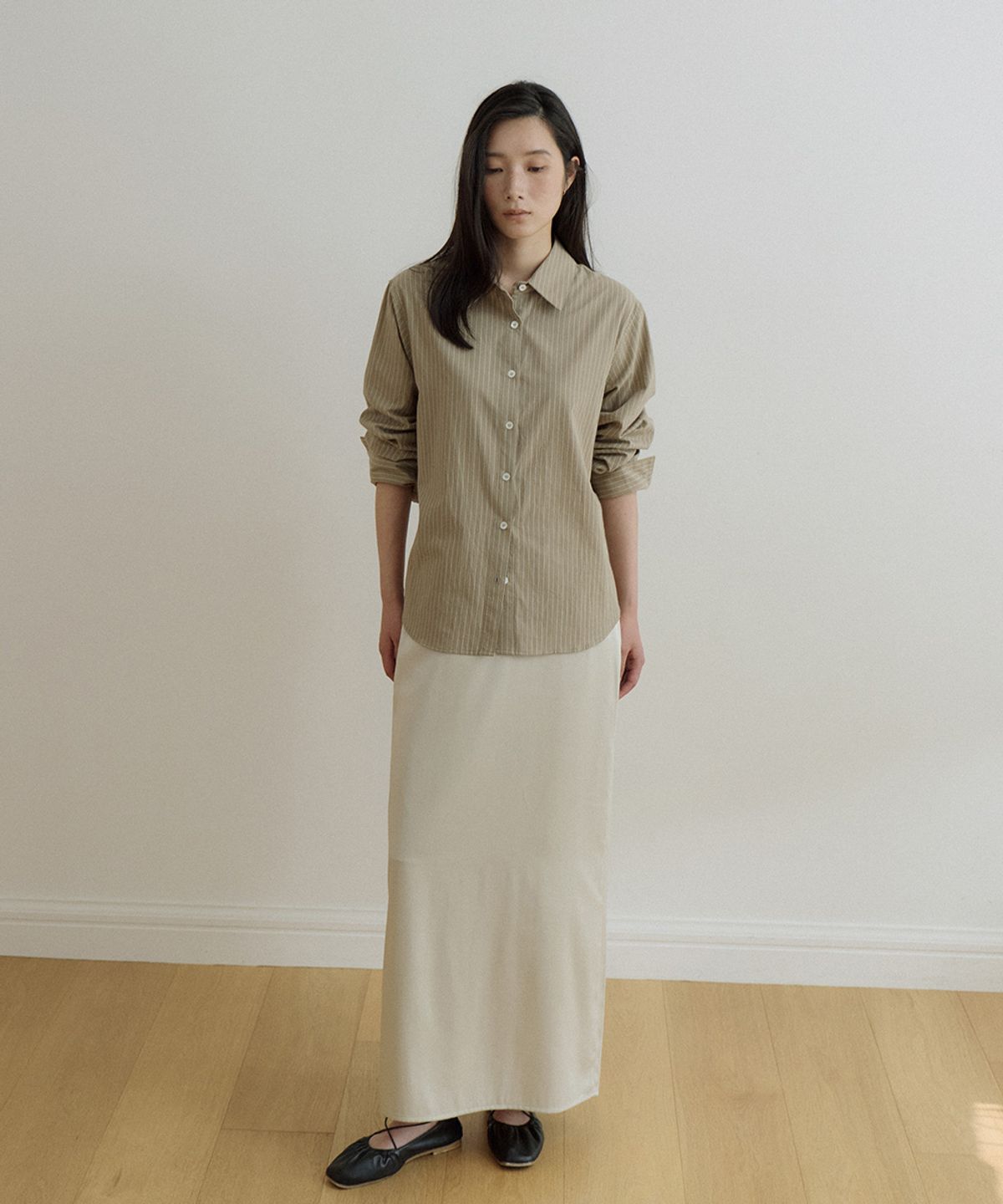 링서울(LINGSEOUL) stripe standard shirt-olive