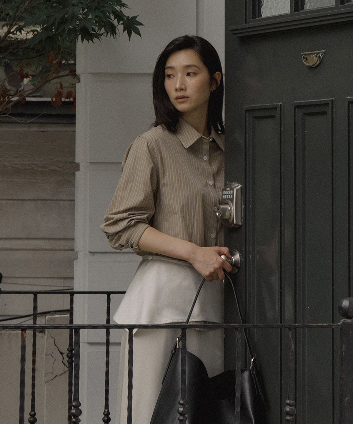링서울(LINGSEOUL) stripe standard shirt-olive