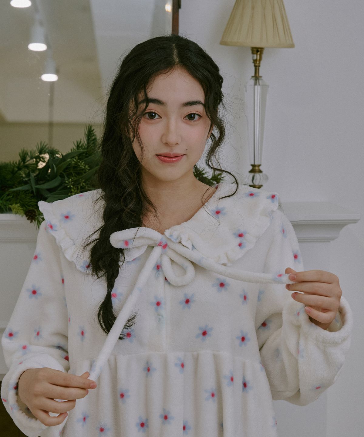 티세르(TESER) 포지 극세사수면 긴팔 잠옷 원피스