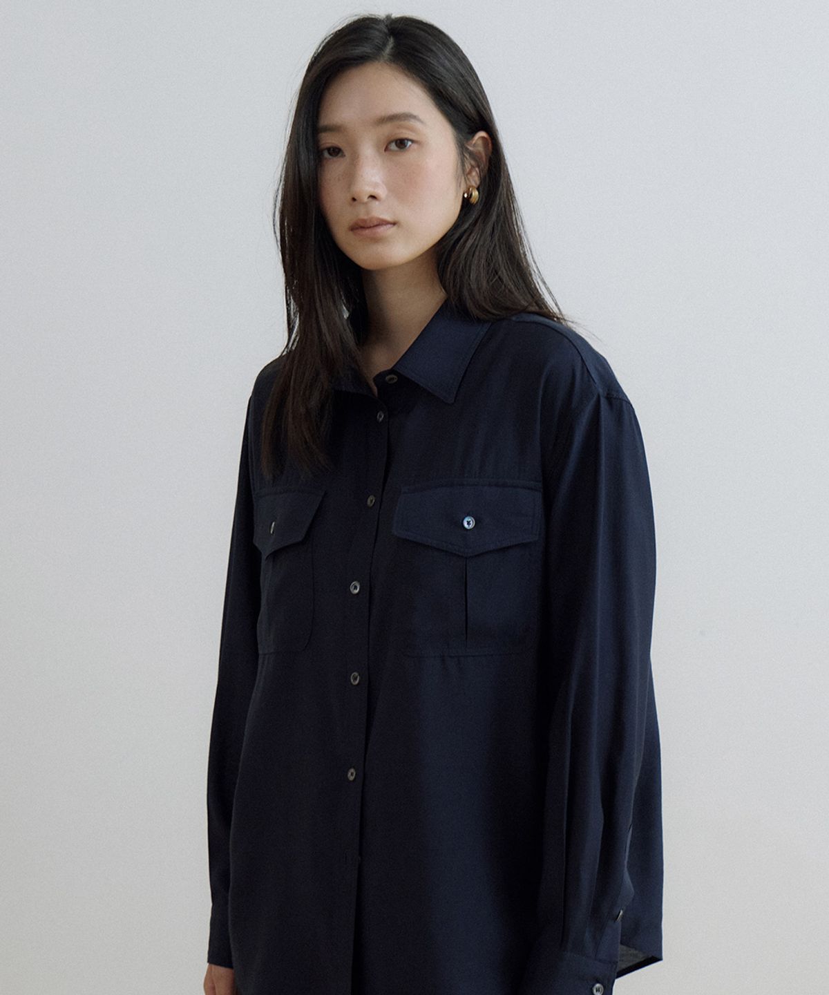 링서울(LINGSEOUL) sheer pocket shirt-navy