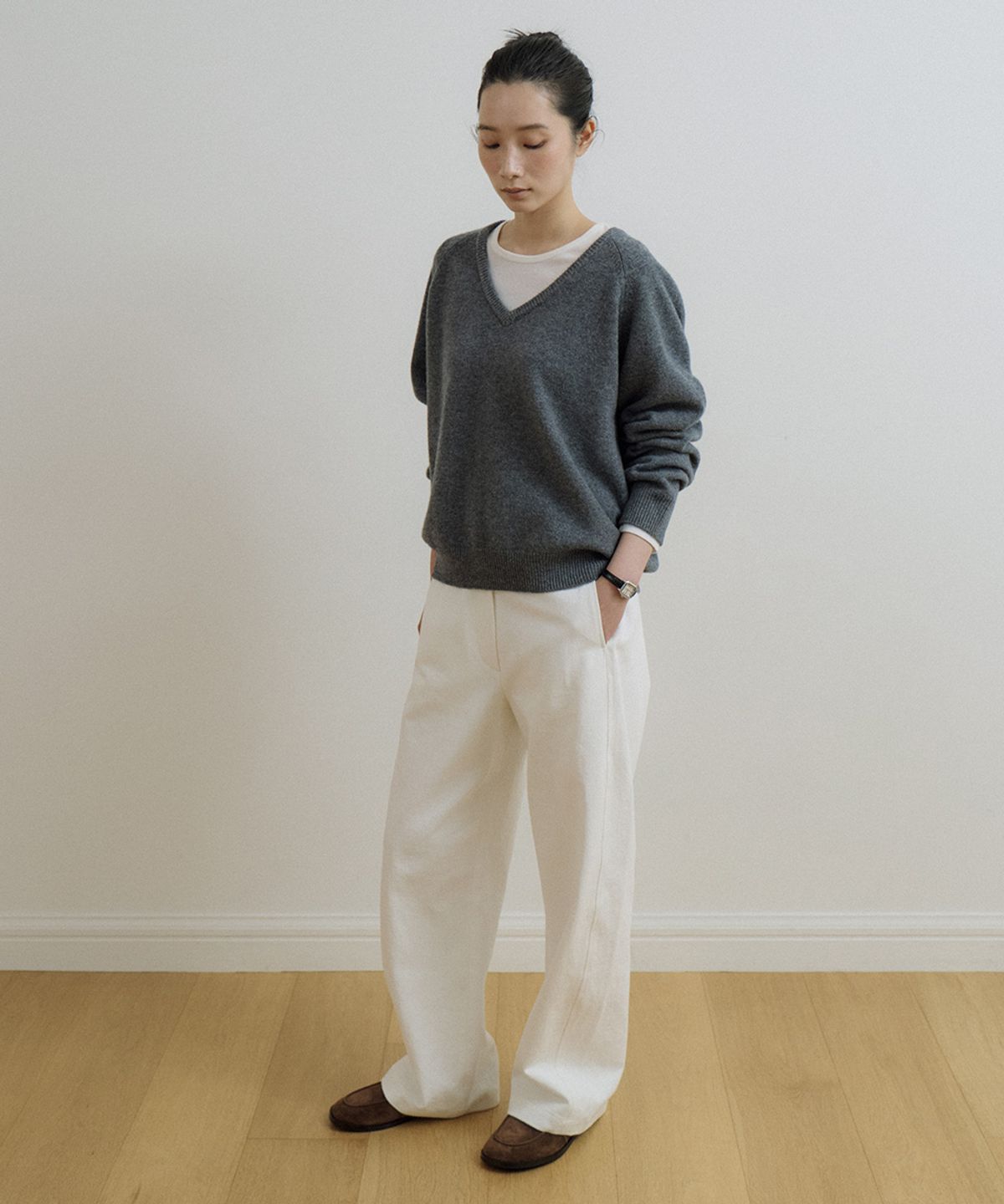 링서울(LINGSEOUL) curved wide cotton pants-ivory