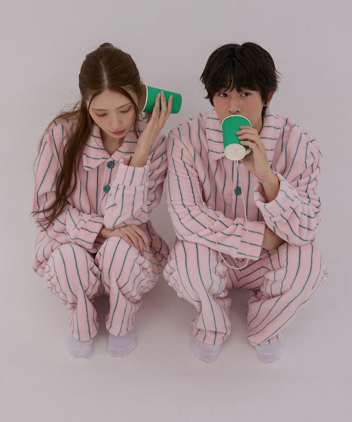 티세르(TESER) [uni] 피치헤이즈 극세사수면 긴팔 잠옷 세트