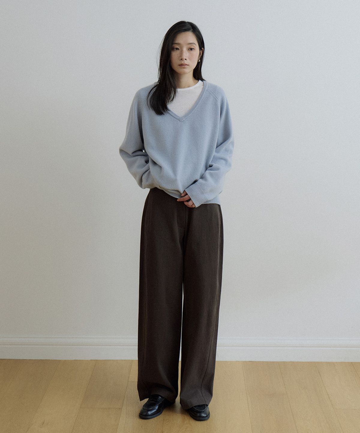 링서울(LINGSEOUL) curved wide cotton pants-brown