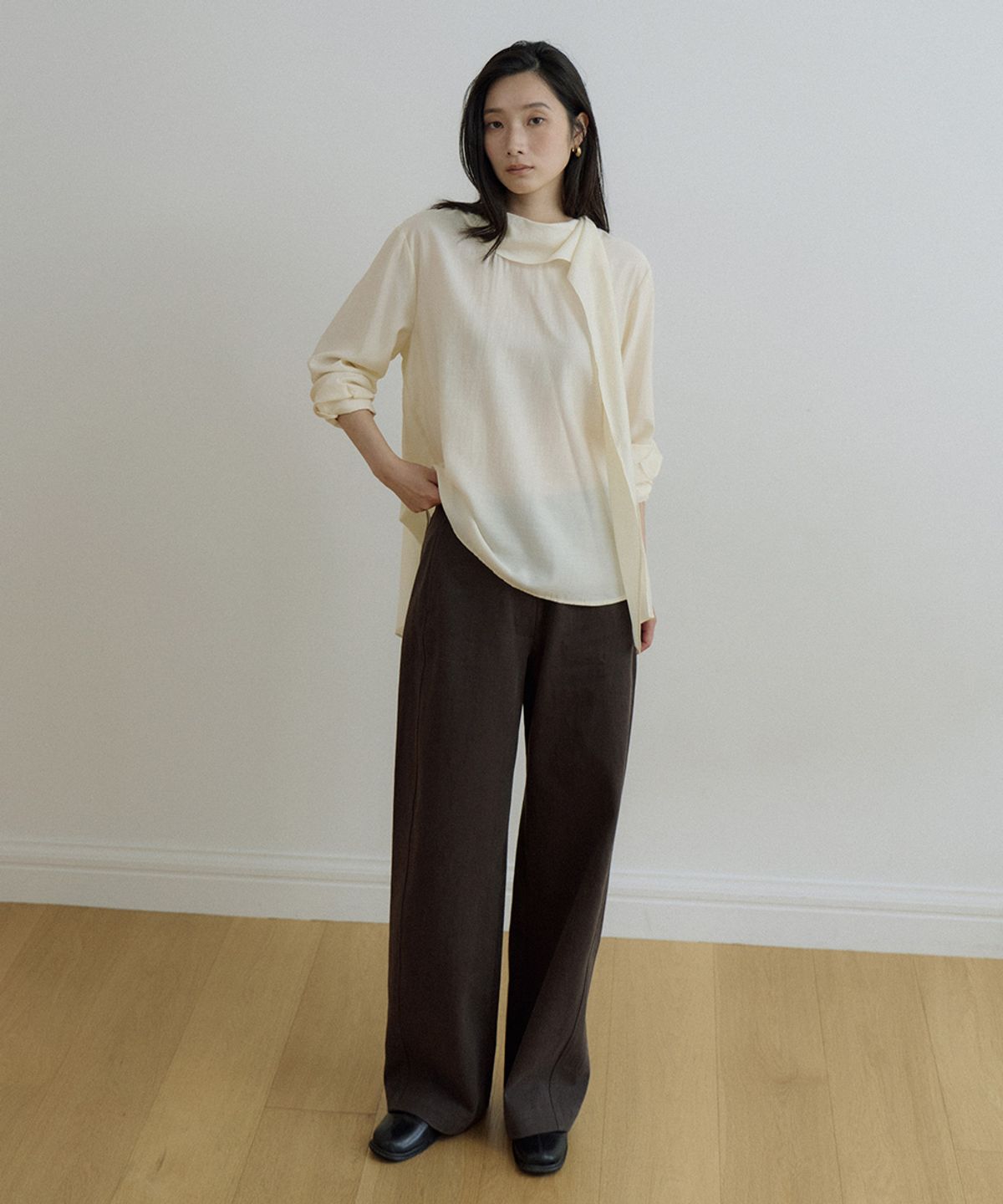 링서울(LINGSEOUL) curved wide cotton pants-brown